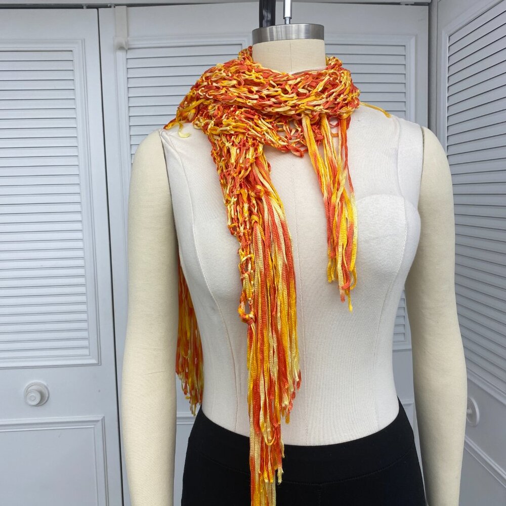 Crochet Poncho Top Oranges Tie Dye OS Doubles as Scarf - Picture 2 of 11